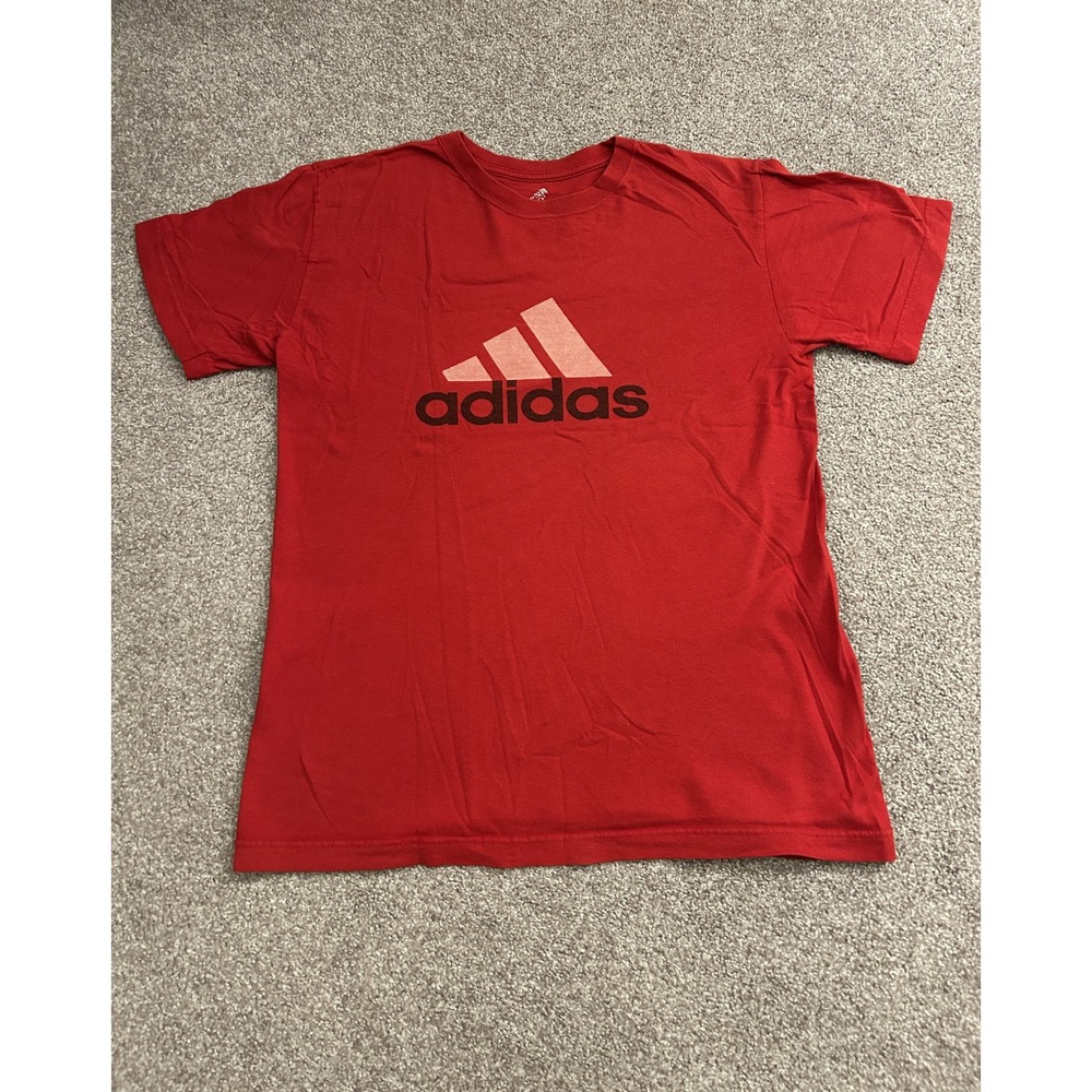 Adidas Graphic T-Shirt Mens Small Red Excellent Short Sleeve Cotton Logo Tee